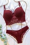 Destekli Dantelli Bralet Takım Bordo